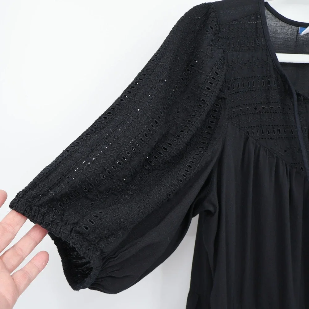 Old Navy Eyelet Midi Dress Womens LT Black Boho Bohemian Cottagecore Feminine
